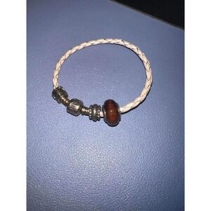 Pandora Braided Leather Bracelet with Metal and Wood Beads